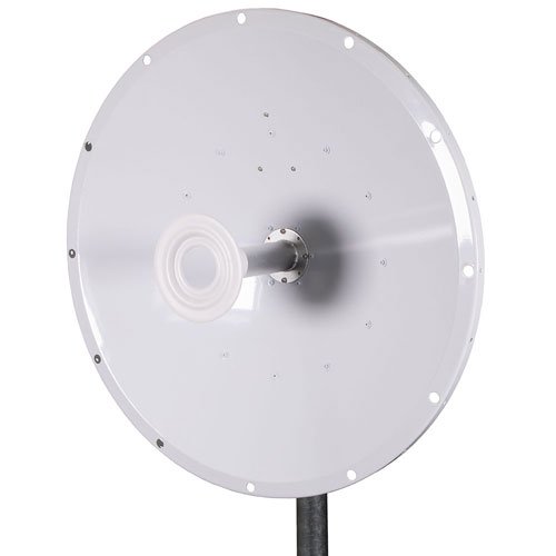 2-Foot standard parabolic Wi-Fi 6e antenna. 4950 to 7125 MHz, 30 dBi. Other applications are Wi-Fi 5, Wi-FI 6, and Wi-Fi 7.